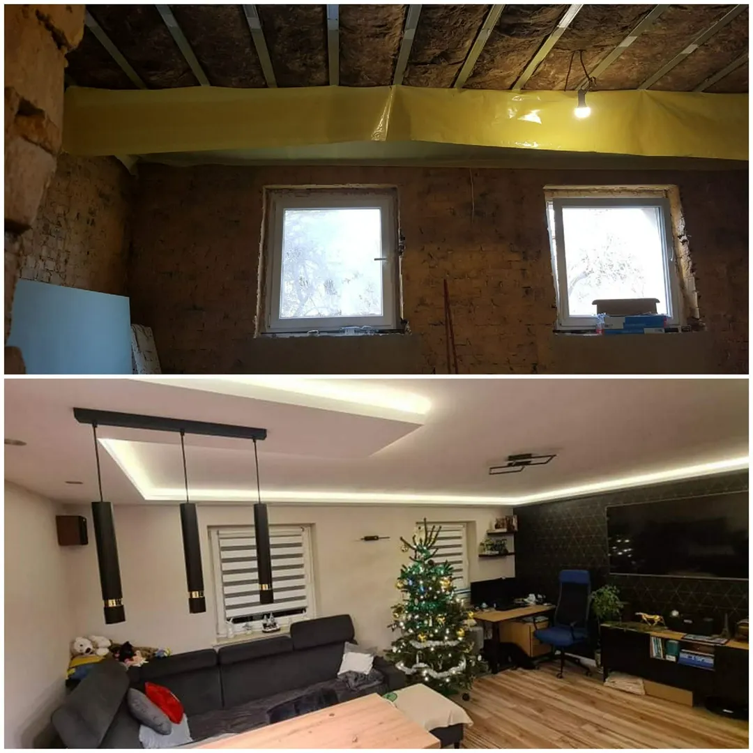 sufity podwieszane w salonie